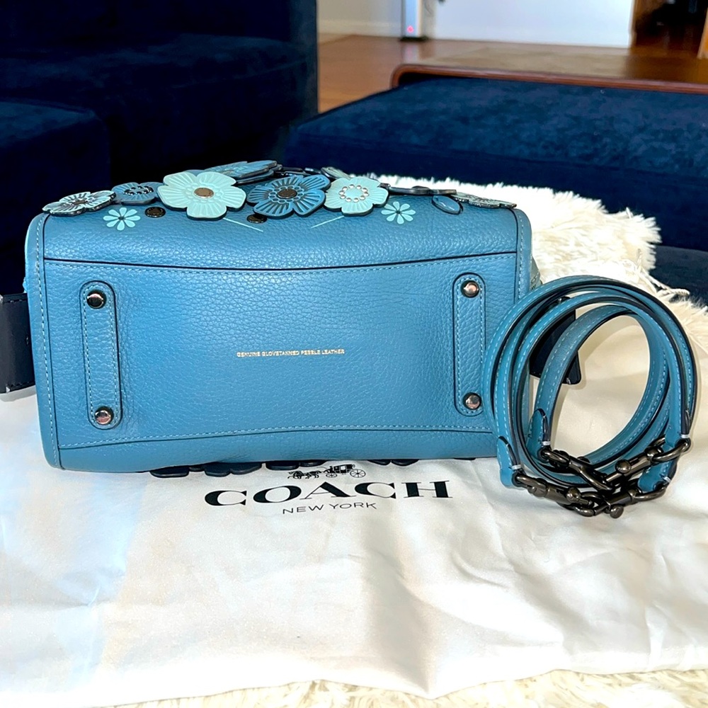 COACH#58840 BLUE TEA ROSE APPLIQUE ROGUE SATCHEL - Picture 15 of 17